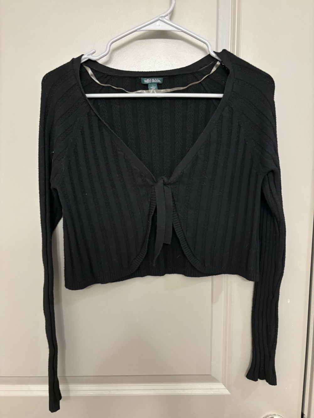 wild fable Black Ribbed Long Sleeve Tie-Front Crop Cardigan